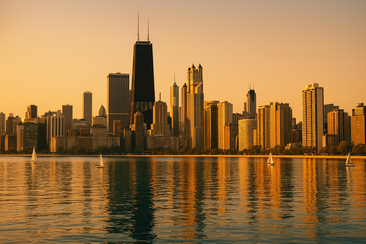 Chicago skyline at golden hour
